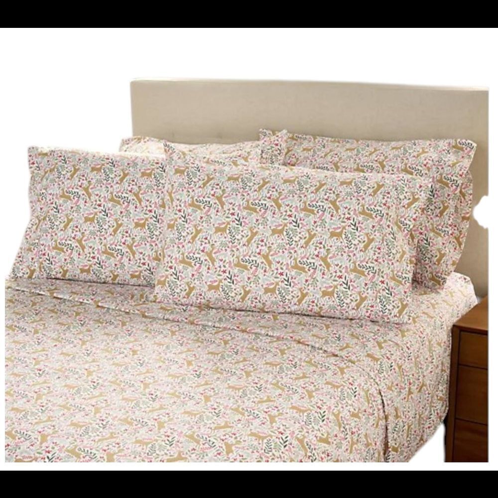 Home Reflections Double Brushed 6pc Holiday Sheets Folk Deer